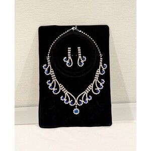 Silver-Tone & Sapphire Blue Rhinestone Statement Necklace & Earring Jewelry Set